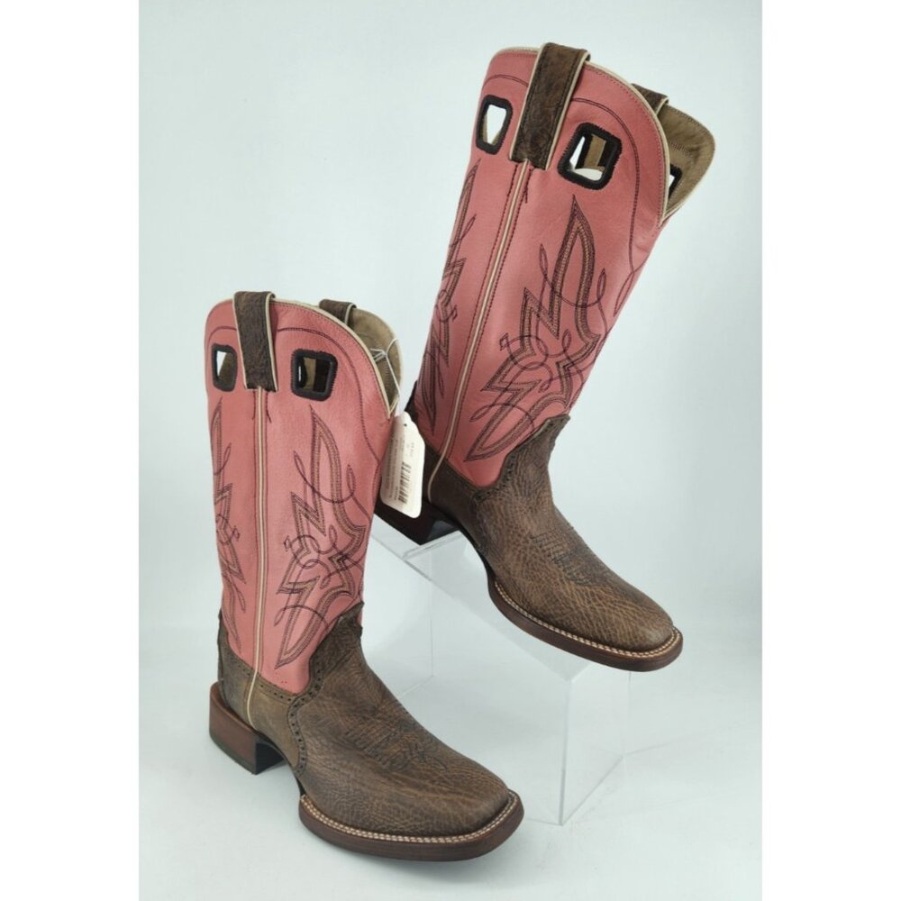 NEW Double H Women's Size 7 M DH5159 Buckaroo Pink Leather‎ Ladies Cowboy Boots